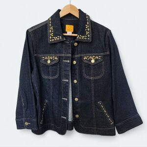 Ruby Rd Dark Blue Denim Jean Jacket Sparkly Embellished Studded Size 16 P